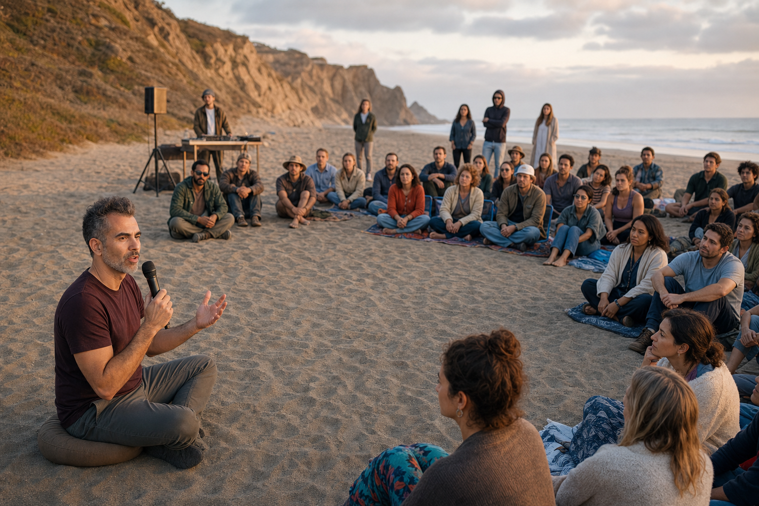 Rev Hooman leading an Entheo Earth discussion on the beach