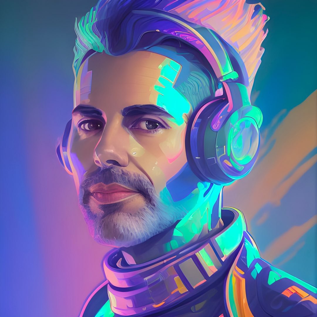 Rev Hooman AI-art portrait with headphones